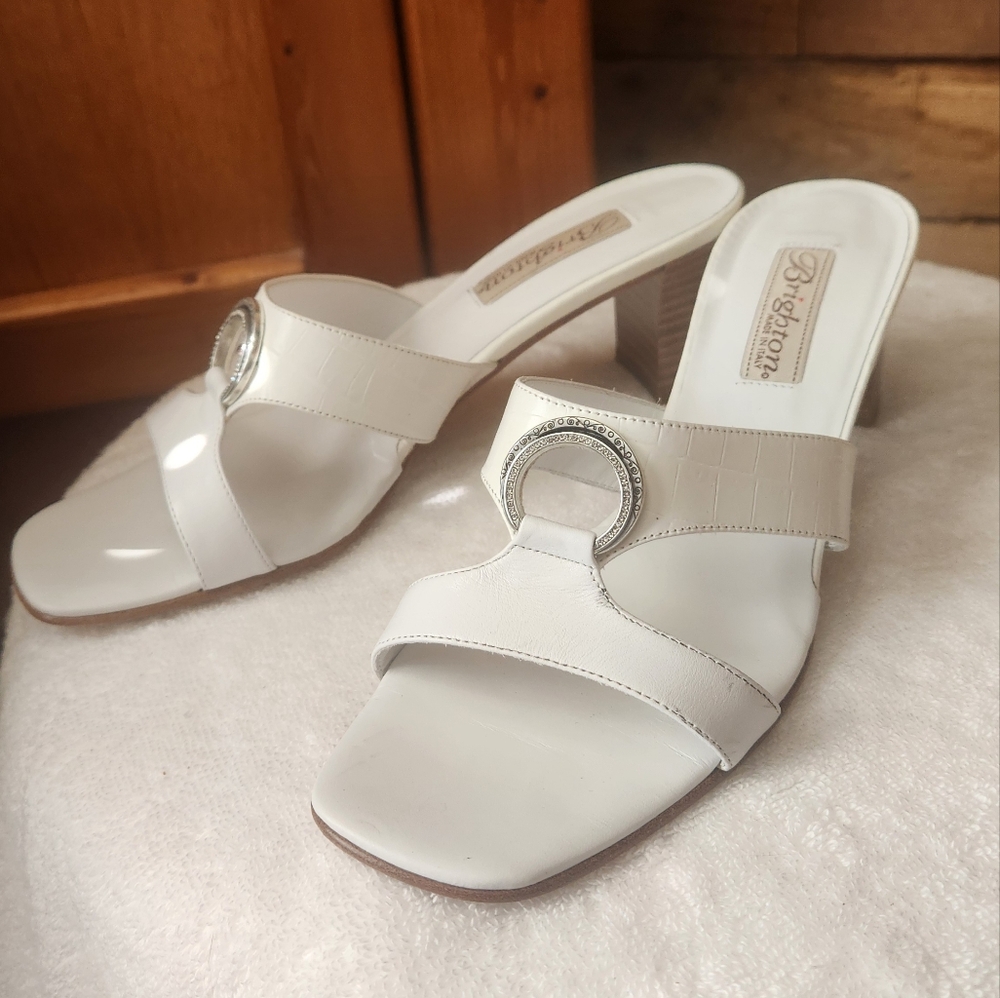 Brighton Women's White Heeled Sandals- Womens Size 8M- Made In Italy - Picture 7 of 11